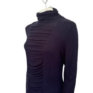 OST Ruched Front Long Sleeve Lightweight Turtleneck Sweater in Navy Blue SZ L